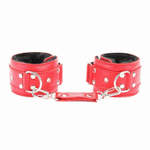 Красные кожаные наручники с меховым подкладом (Цвет: красный)