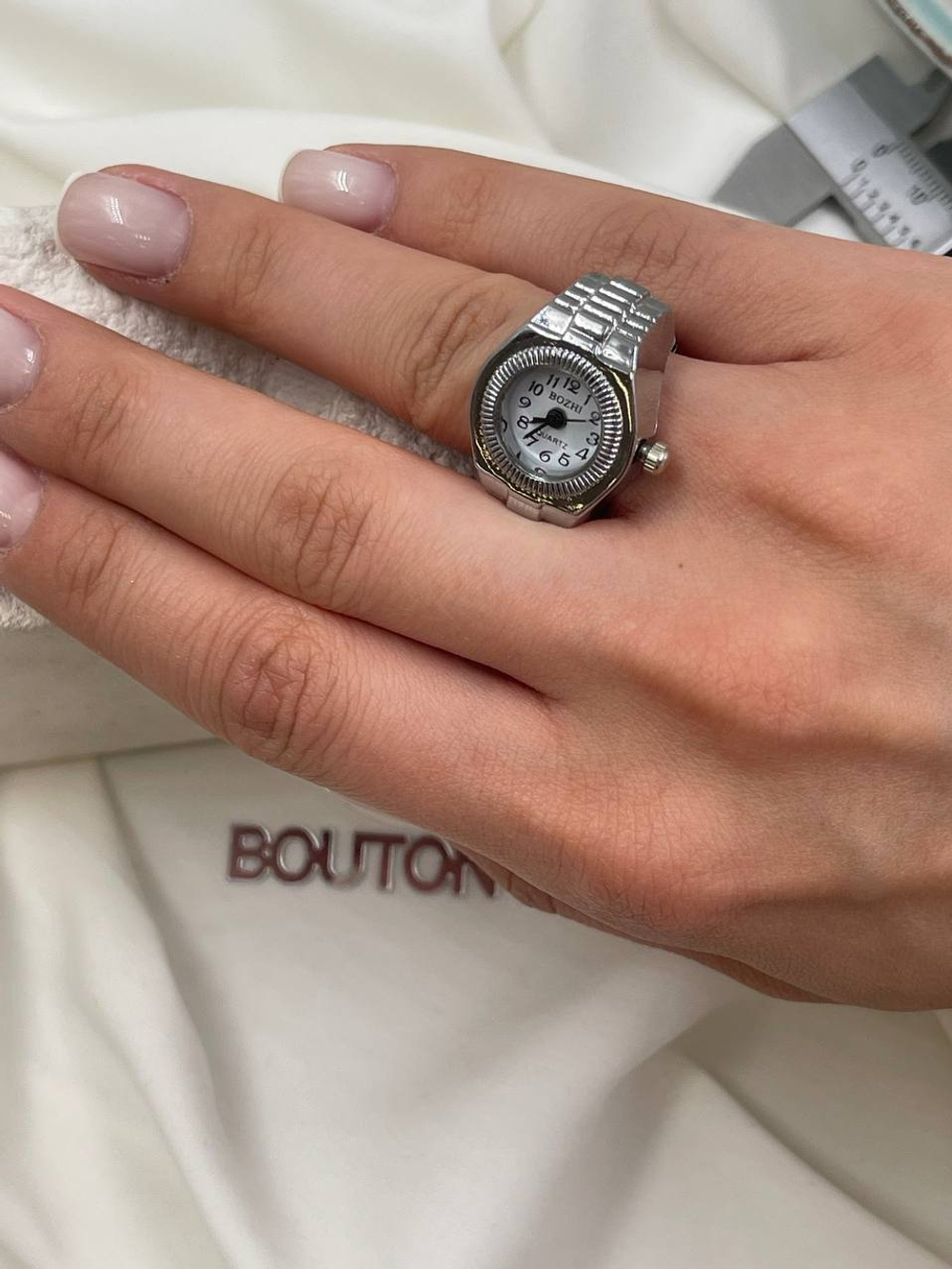 Кольцо "Часы" серебристые круглые