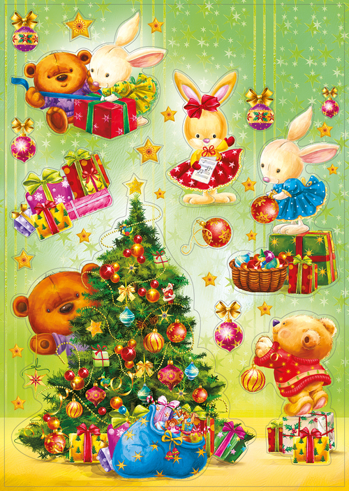 Наклейка 079.189 Наклейки двусторонние "Новогодние мишки и зайки" 46032