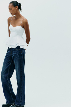 ZARA КОМБИНИРОВАННЫЙ ТОП С БАСКОЙ, БЕЛЫЙ