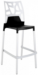 Стул пластиковый барный Papatya Ego-Rock Bar, сатинированный алюминий, черный матовый, белый