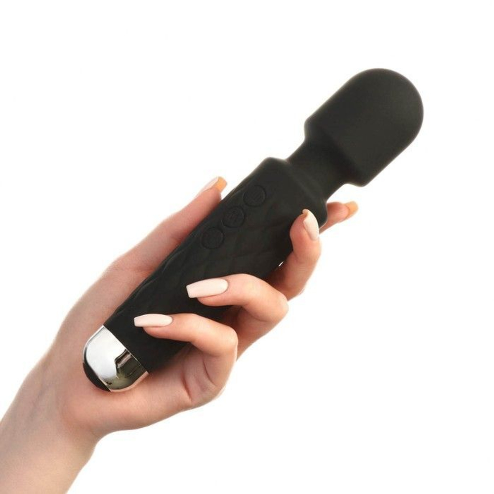 Черный жезловый вибромассажер с рифленой ручкой - 20,4 см. (Цвет: черный)