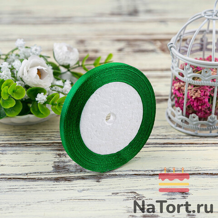 Лента атласная 6 мм (23 метра, цвет №19  зеленый)