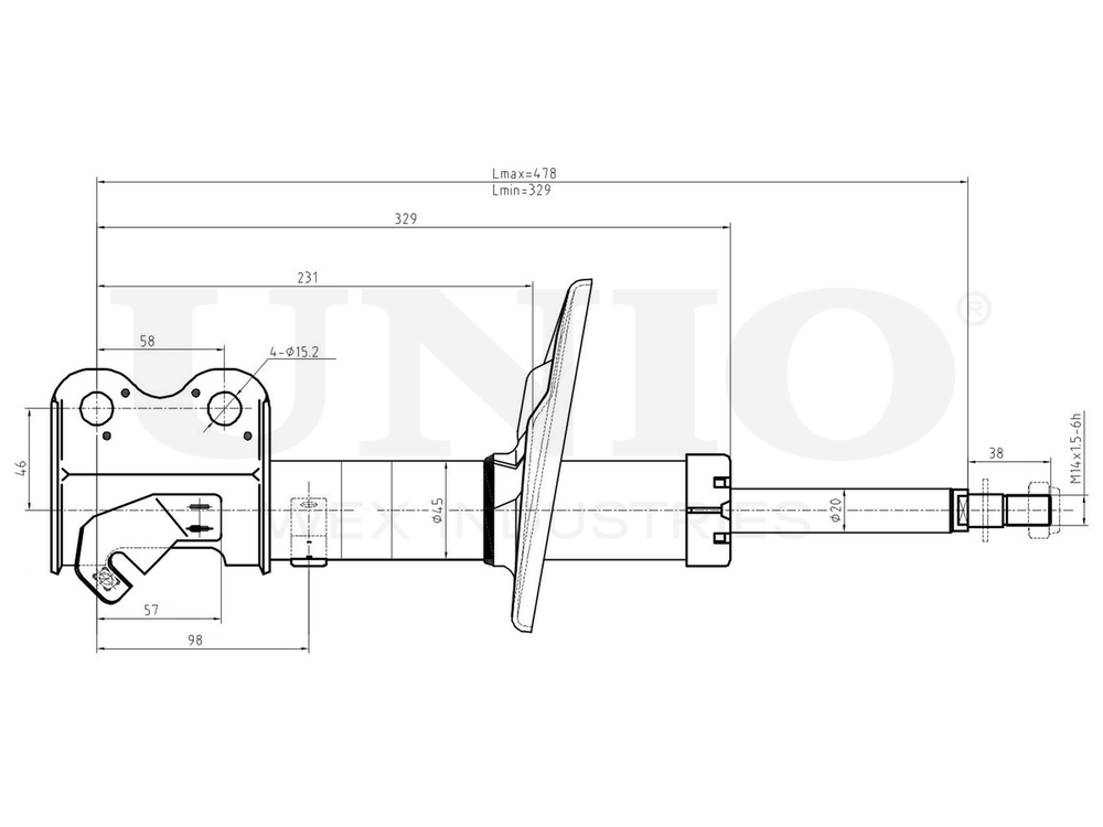 Амортизатор газовый передней подвески правый UNIO SAB-10033