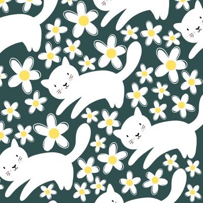 Котики и цветы (детский фон)
