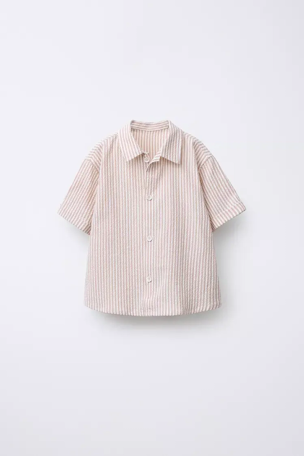 ZARA РУБАШКА SEERSUCKER В ПОЛОСКУ, КОРИЧНЕВЫЙ