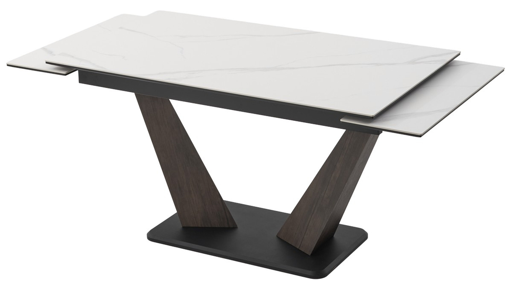 Стол ВИРДЖИНИЯ 140 MATTE БЕЛЫЙ МРАМОР, керамика / ЛЕСНОЙ ОРЕХ, ЧЕРНЫЙ, М-City