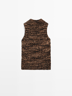 Massimo Dutti Топ из меланжевого трикотажа с горловиной халтер, коричневый