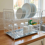 Сушилка для посуды 2-х ярусная разборная с поддоном 390*236*300мм, белая