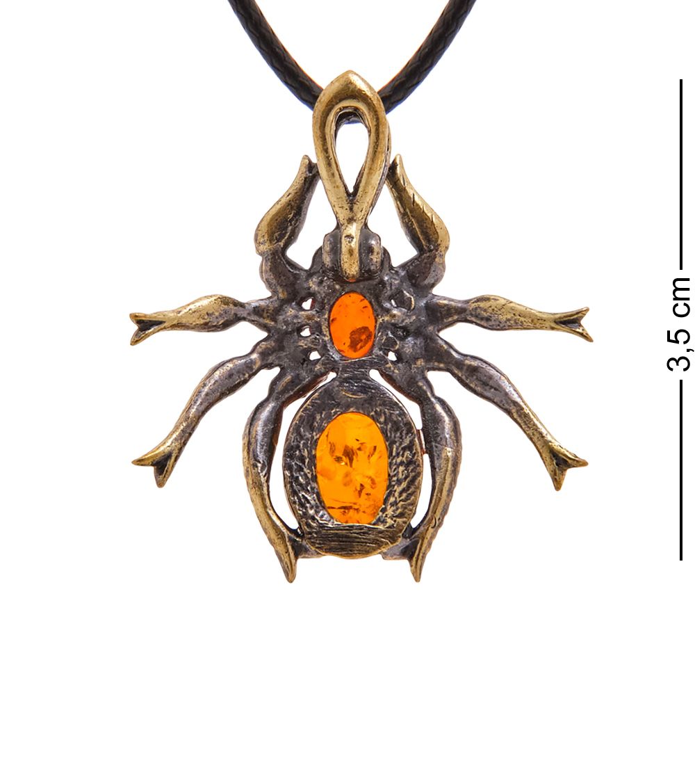 AM-3392 Подвеска «Паучок Домовенока» (латунь, янтарь)