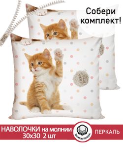 Наволочка комплект 2шт перкаль Сказка "Котята" 30х30 см на молнии