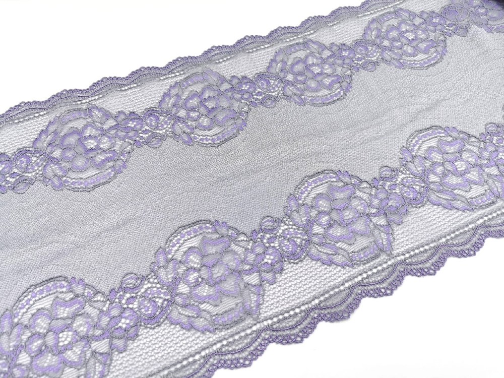 Эластичное кружево, 20 см, серый и сиреневый, (Артикул: EK-1006.P), м