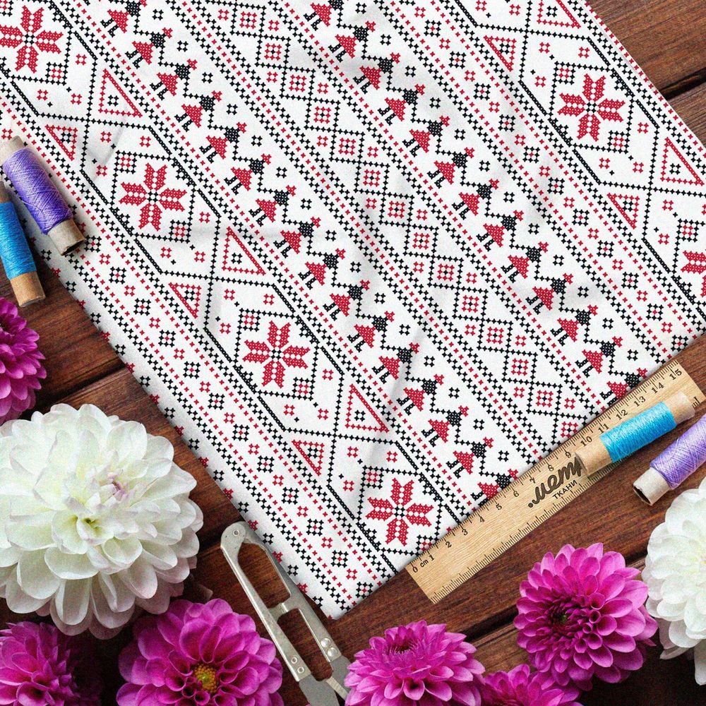 Ткань саржа плотная славянская вышивка полосками на полотенце