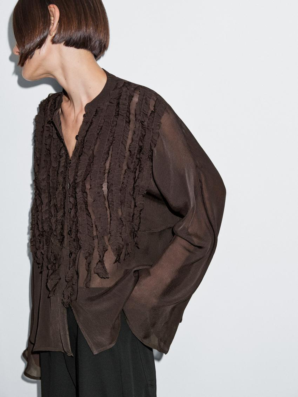 Massimo Dutti Рубашка с воланами, баклажанный