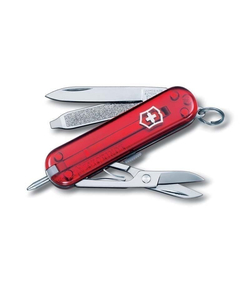 Нож-брелок VICTORINOX Signature, 58 мм, 7 функций, полупрозрачный красный
