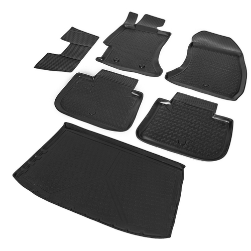 Коврики в салон и багажник автомобиля (комплект) Rival для Subaru XV I поколение 2011-2017, полиуретан, с крепежом, 6 частей, K15402002-1