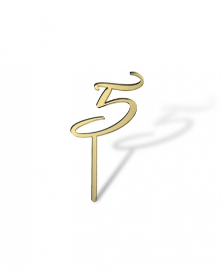 Топпер на ножке "Цифра 5" 5 см., золото