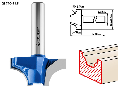 ЗУБР 31,8x16мм, радиус 9.5мм, фреза пазовая фасонная №1