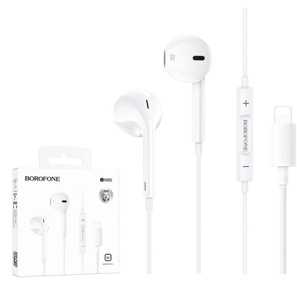 Наушники с микрофоном BOROFONE BM85 Lightning (белый) работают без Bluetooth