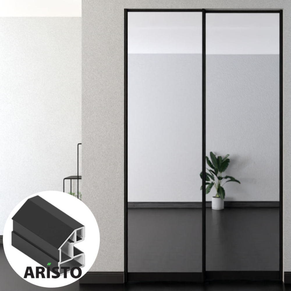 Дверь-купе ARISTO AVERS, зеркало, профиль черный матовый