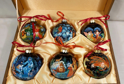 Сувенирный набор из 6-ти новогодних шаров с ручной росписью Палех
