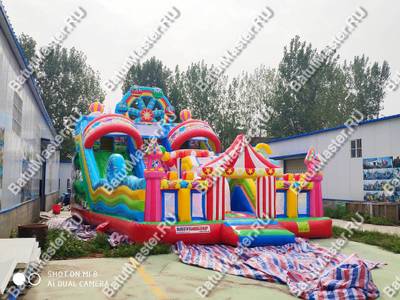 Коммерческий надувной батут "Парк развлечений 2" 12*7*7 м без фигуры клоуна