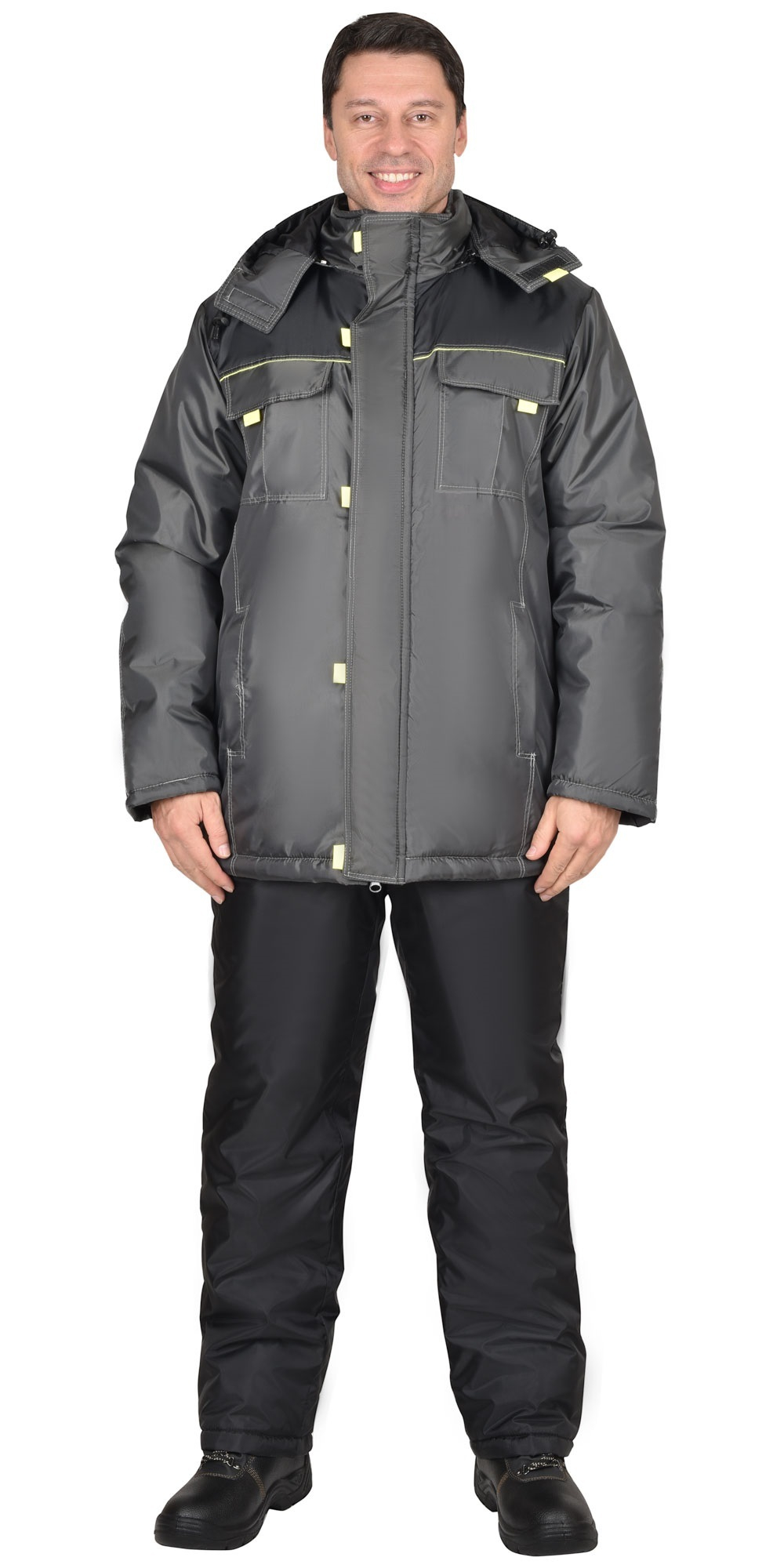 Куртка зимняя тёмно-серая с черным тк. Оксфорд