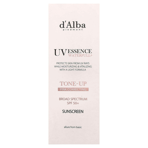 d'Alba, UV Essence Waterfull + Sunscreen, корректирующий розовый тон, SPF 50+, 50 мл (1,69 жидк. Унции)