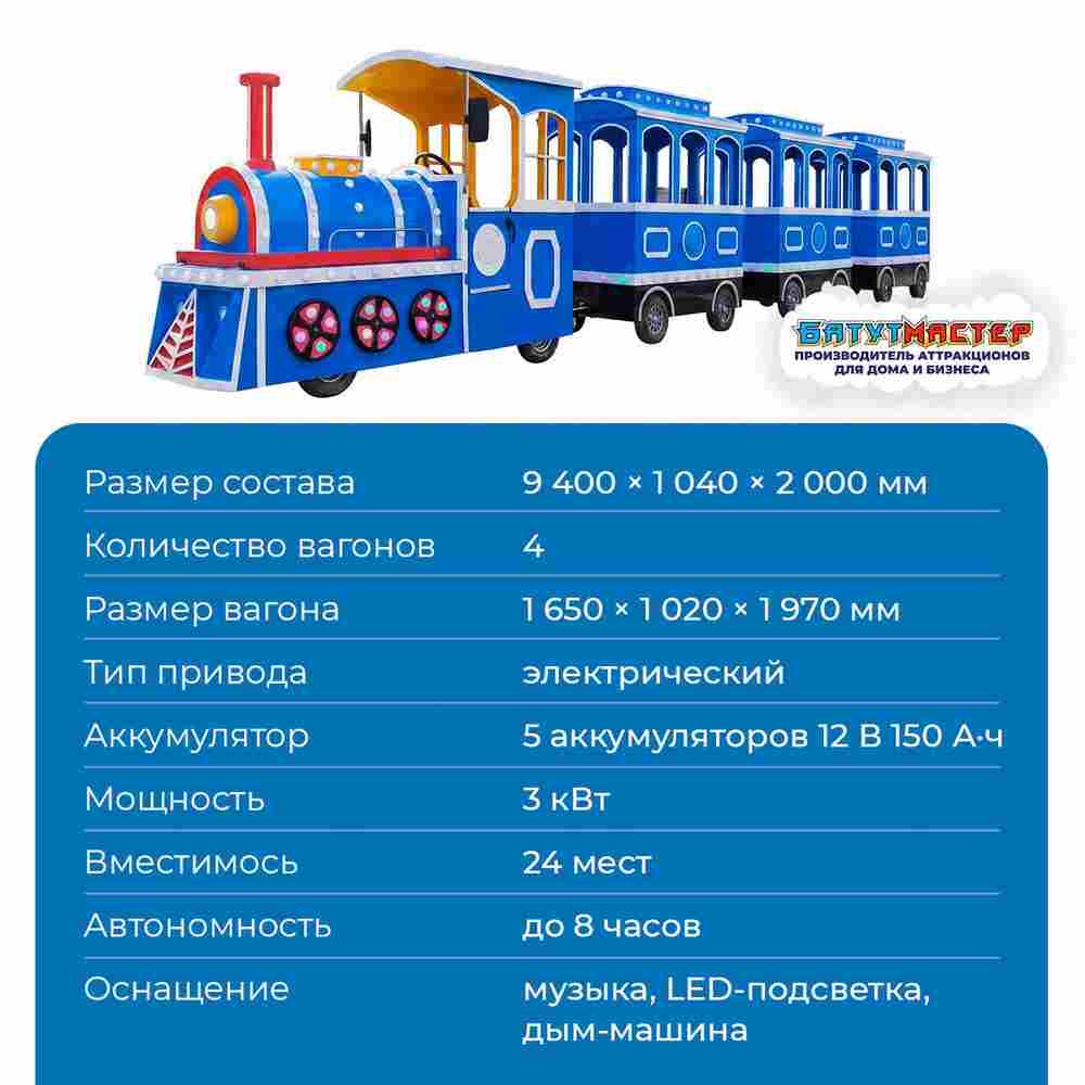 Паровозик для ребёнка «Яркая линия», 4 вагона, 24 места