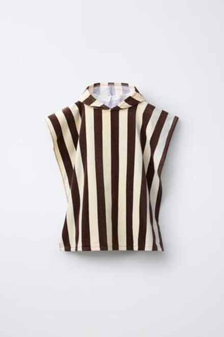 ZARA ПОНЧО-ПОЛОТЕНЦЕ В ПОЛОСКУ, КОРИЧНЕВЫЙ