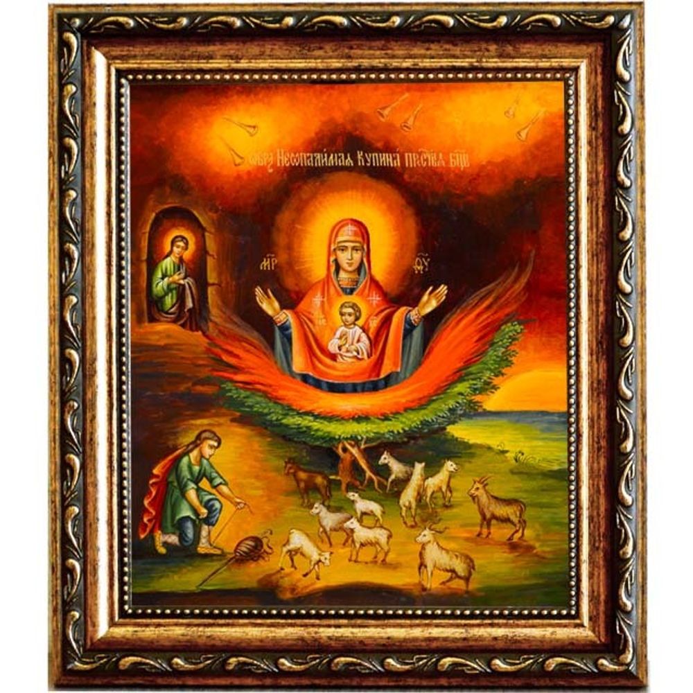 Неопалимая Купина - несгораемый куст. Икона на холсте.