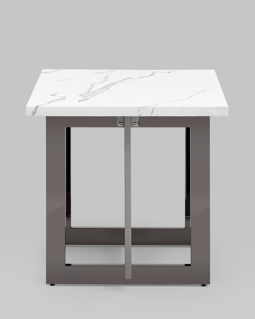Журнальный столик Нэйтан 61*61 белый мрамор сталь темный хром