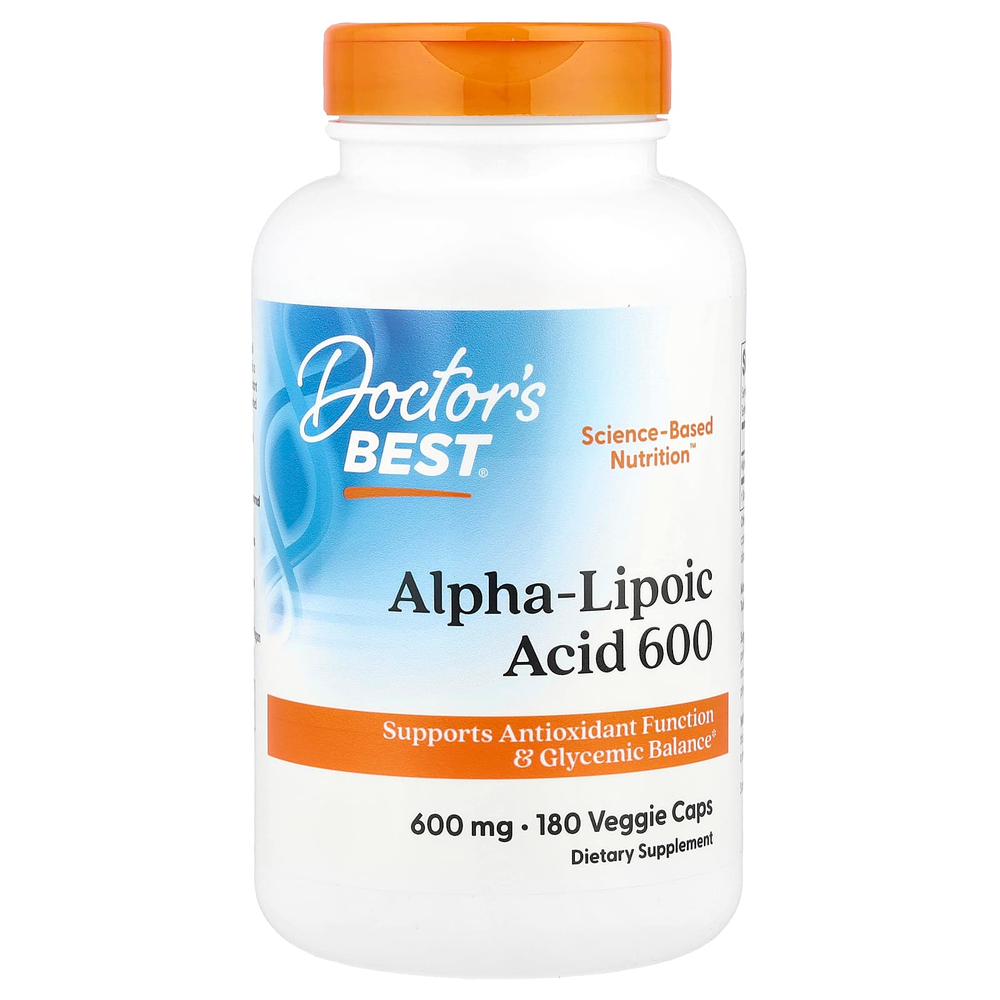 Doctor's Best, альфа-липоевая кислота 600, 600 мг, 180 вегетарианских капсул