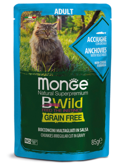Monge Cat BWild GRAIN FREE паучи из анчоусов с овощами для взрослых кошек 85г