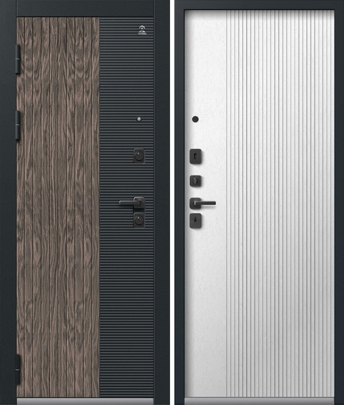 Входная дверь Центурион C-110 Чёрный муар+Кварц черный+Орех мокко - Софт ясень белый (2025)