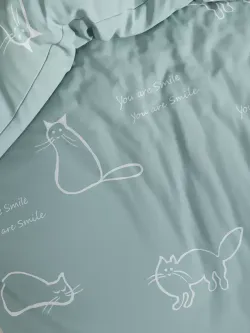 Наволочка комплект 2шт перкаль Сказка "Котики (мята)" 45х45 см на молнии