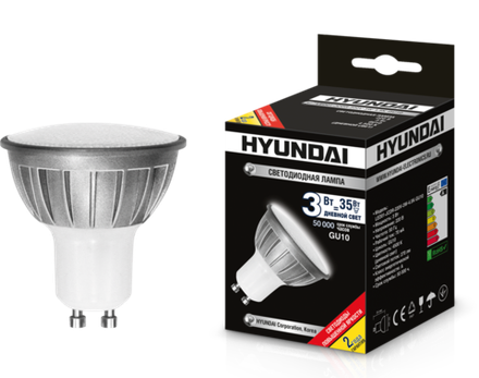 Лампа светодиодная Hyundai LED01-JCDR-220V-3W-4.5K-GU10  50х54мм, (дневной)