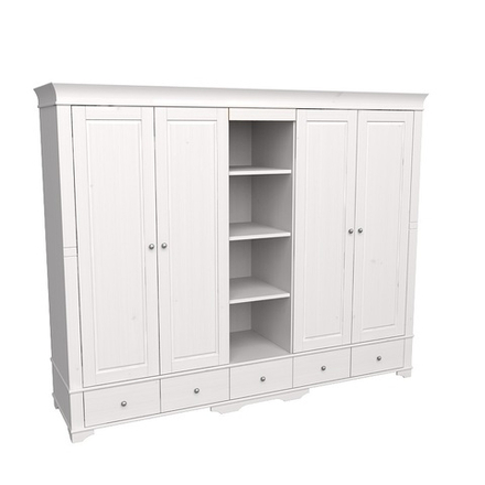 Шкаф 5-ти дверный с 4 глухими дверями и полками «Бейли» белый воск