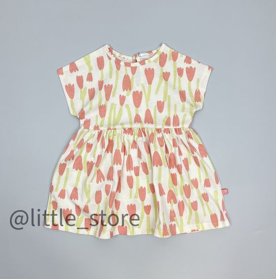 Платье хлопковое, Молочное, с тюльпанами