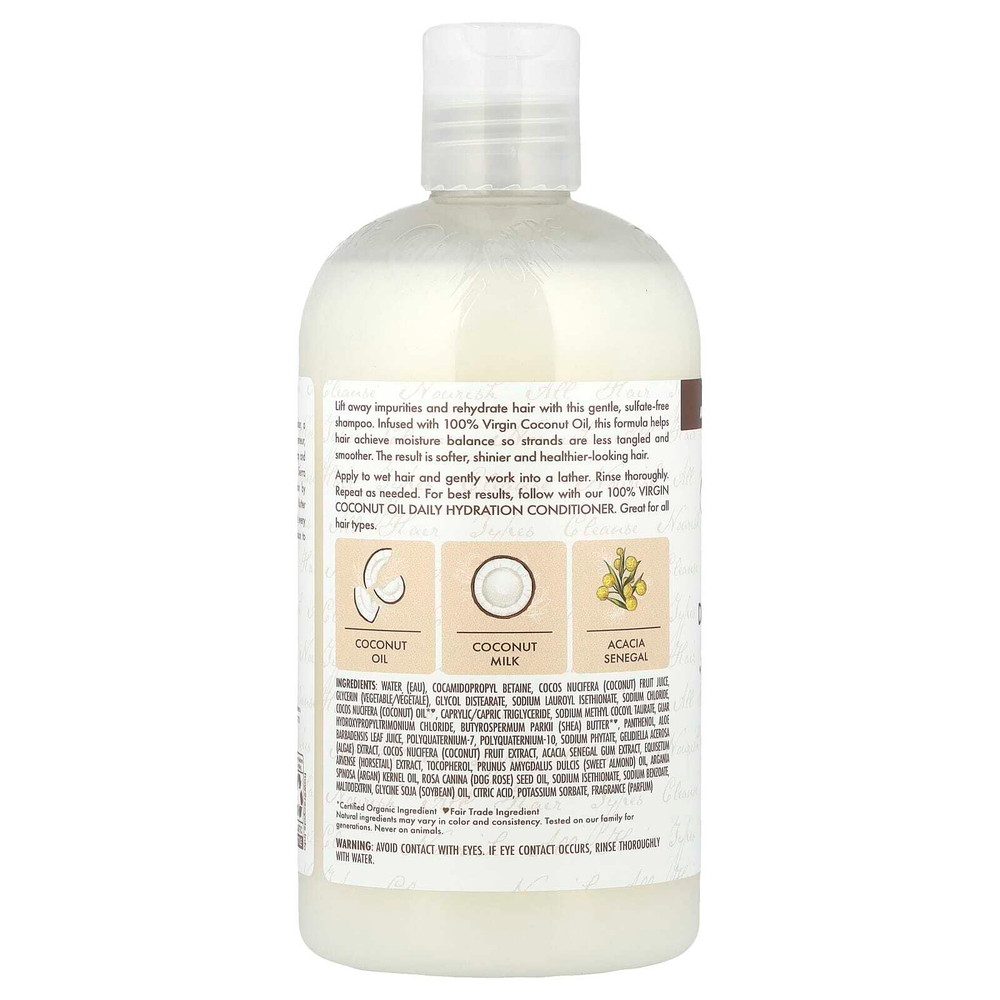 SheaMoisture, 100% кокосовое масло первого отжима, шампунь для ежедневного увлажнения, для всех типов волос, 384 мл (13 жидк. Унций)
