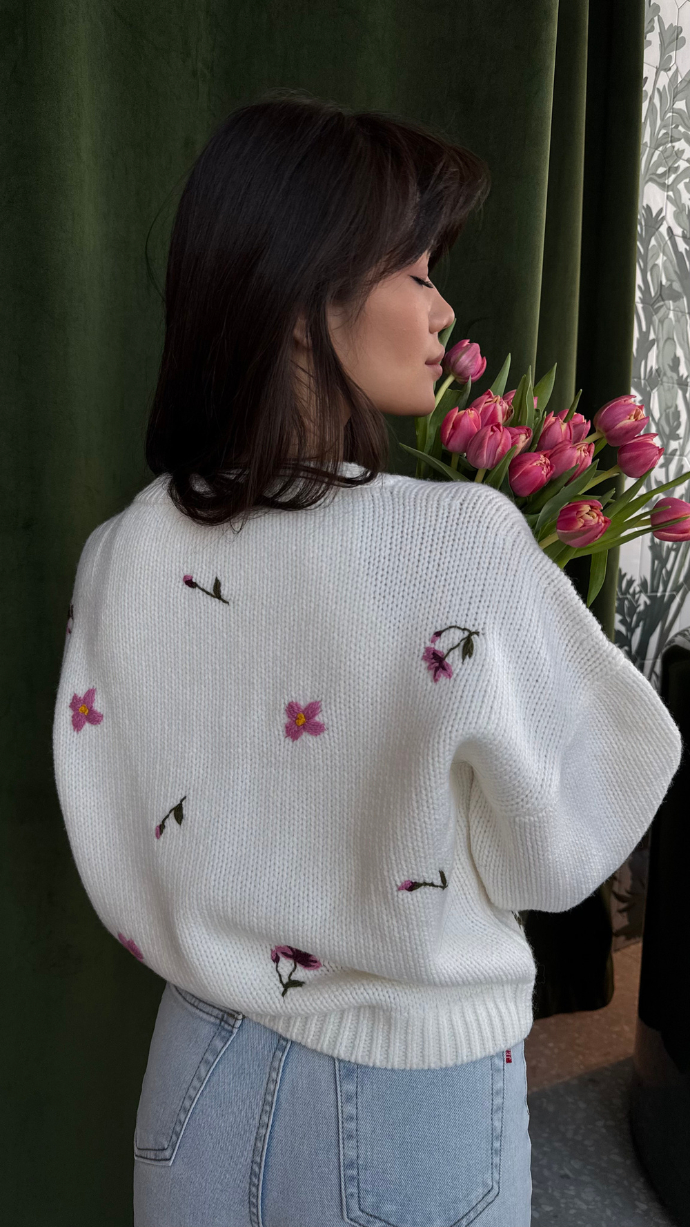 Кардиган с цветами взрослый