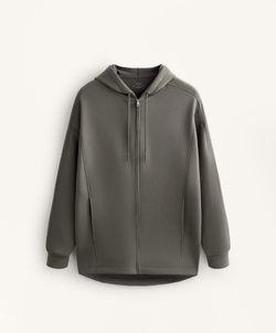 Oysho Длинная куртка с капюшоном, детали в рубчик, из модала с начесом, угольный