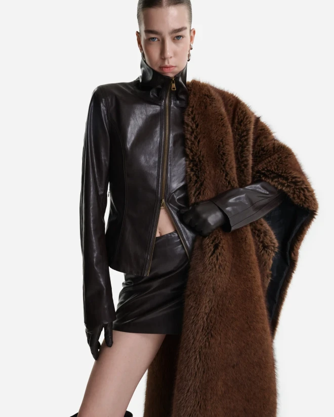 Шарф из экомеха светло-коричневый