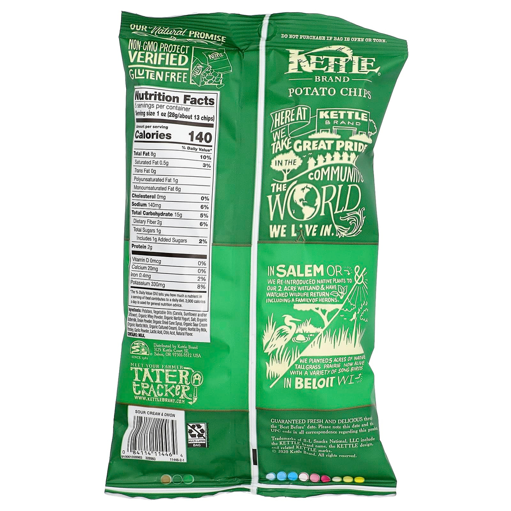 Kettle Foods, картофельные чипсы, сметана и лук, 141 г (5 унций)