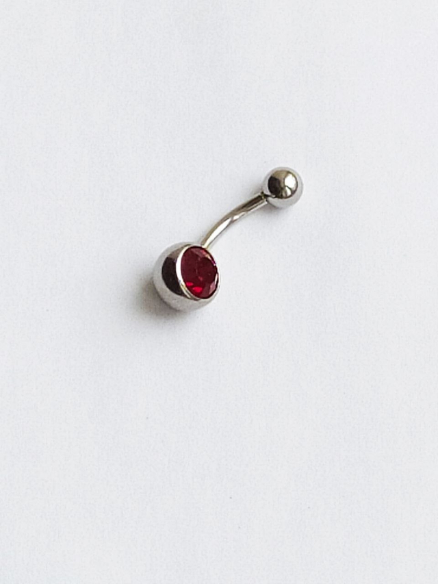 Банан для пупка, 1,6 х 10 мм, с камнем, красный