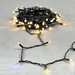 Светодиодная гирлянда с колпачком 100 теплых белых LED ламп 10 м., мерцание, 24В., черный провод ПВХ, IP65, LTC (PST100BLWCAP-11-1WW)