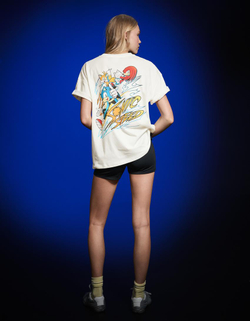 BERSHKA Футболка оверсайз с коротким рукавом Sonic, экрю