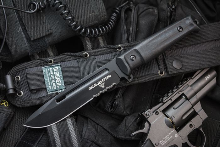 Тактический нож Фельдъегерь AUS-8 Black Titanium Serrated