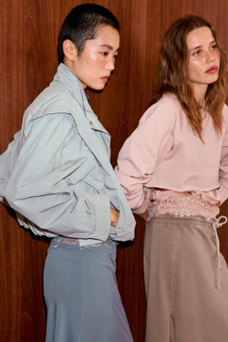 ZARA ЮБКА ИЗ ВЫЦВЕТШЕЙ ТКАНИ С КРУЖЕВНОЙ ОТДЕЛКОЙ, СЕРО-КОРИЧНЕВЫЙ