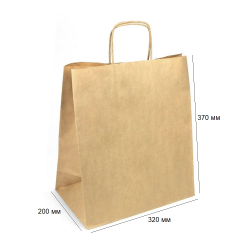Пакет бумажный с кручеными ручками 320х200х370 крафт 70 г (200 шт.) 108-084